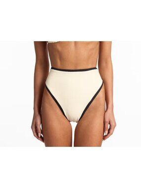 SAME Los Angeles Bikini Bottom High Rise Small Ribbed Beige Cream Black Trim
